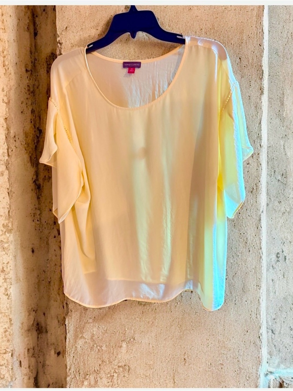 Vince Camuto Pale Yellow Flutter-Sleeve Blouse